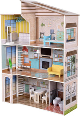 Olivia's Little World Maison de poupée interactive en bois à 3 étages de style méditerranéen contemporain pour enfants avec 17 accessoires de meubles de poupée multicolore TD-13551B