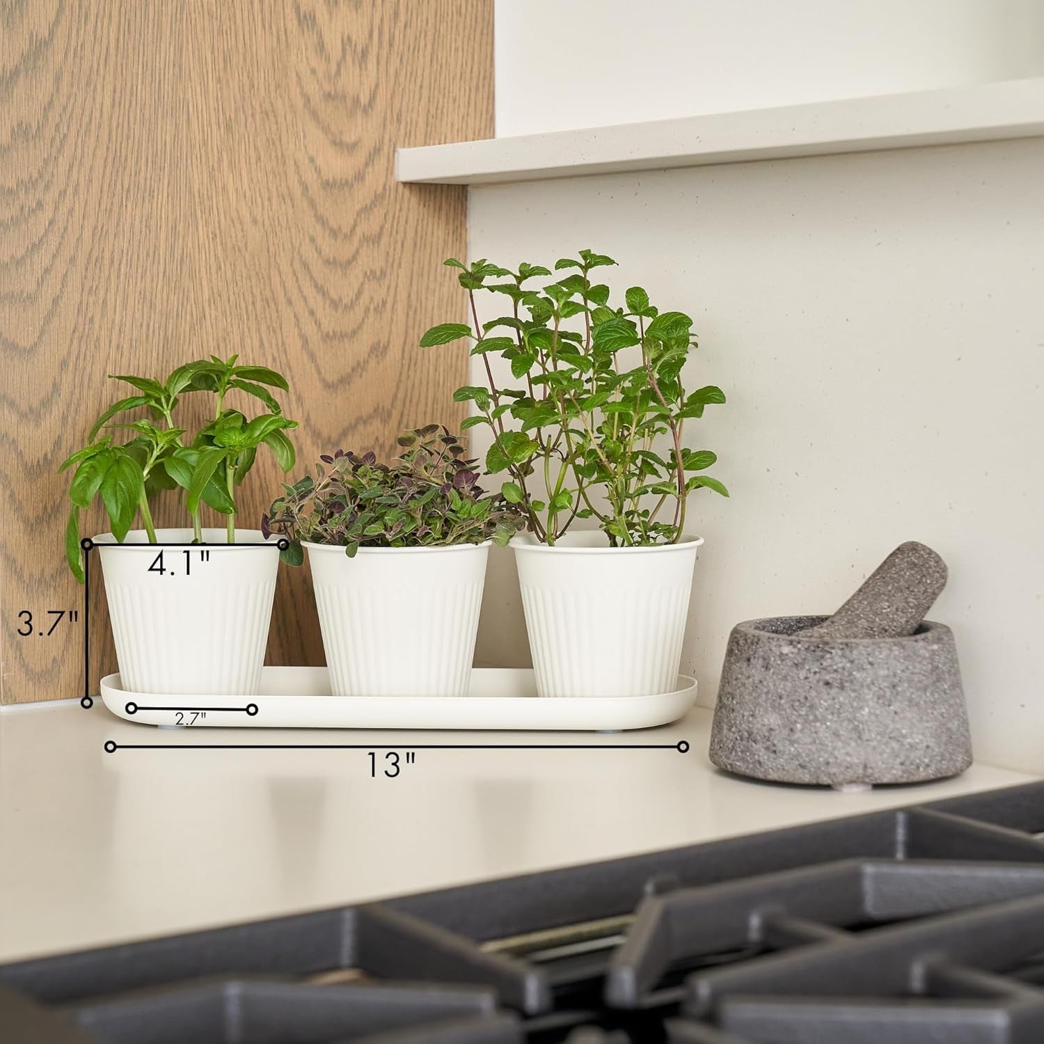 Ensemble de 3 magnifiques pots de jardin d'herbes aromatiques, parfaits pour n'importe quel rebord de fenêtre ou comptoir de cuisine, un ensemble de jardinières décoratives modernes comprenant un plateau et...