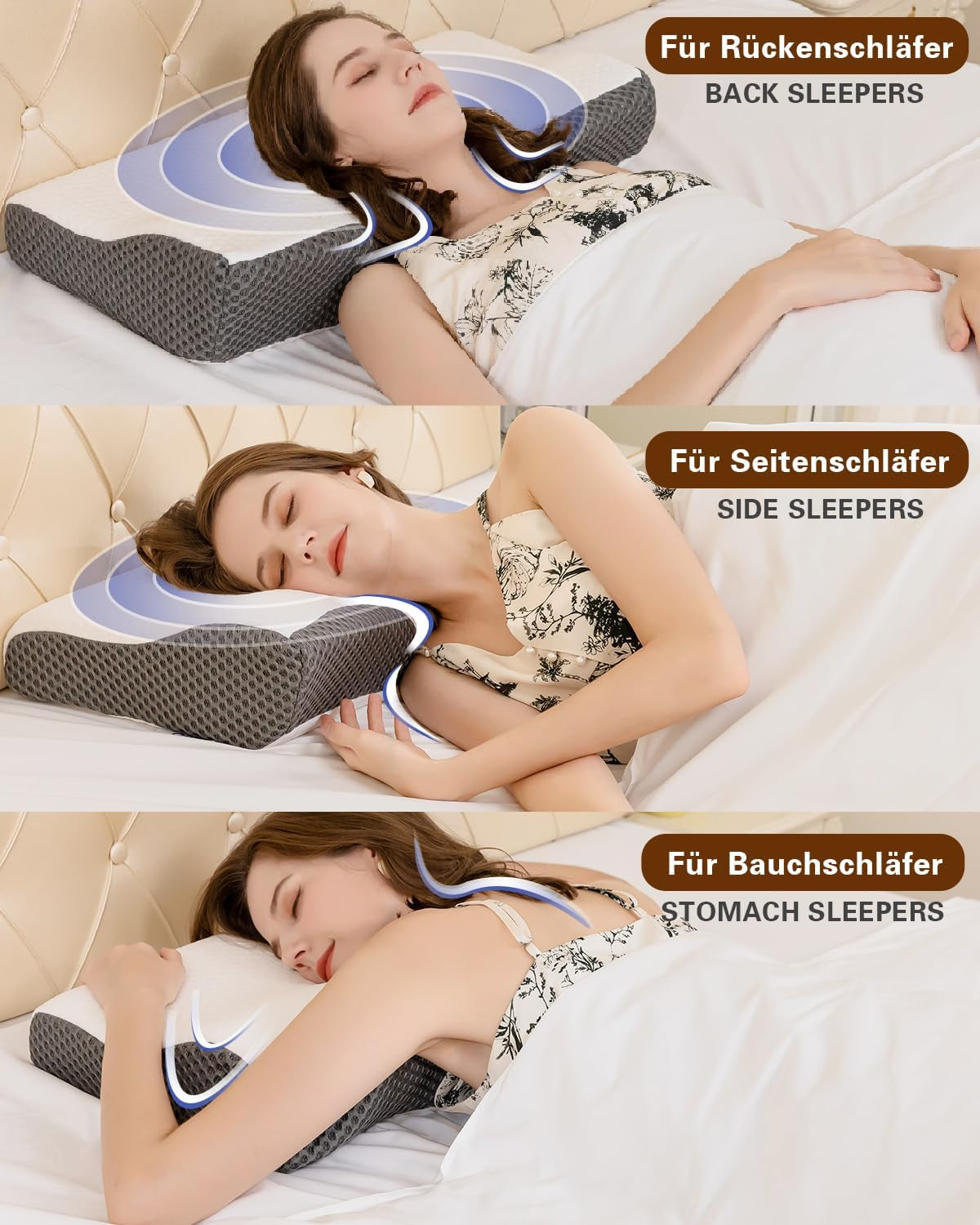 Oreiller orthopédique ergonomique pour douleurs cervicales, oreiller en mousse à mémoire de forme abdominale, oreiller anti-ronflement pour hommes et femmes (62 x 34,5 x 12/8 cm) Oreillers orthopédiques cervicaux Naty Shop