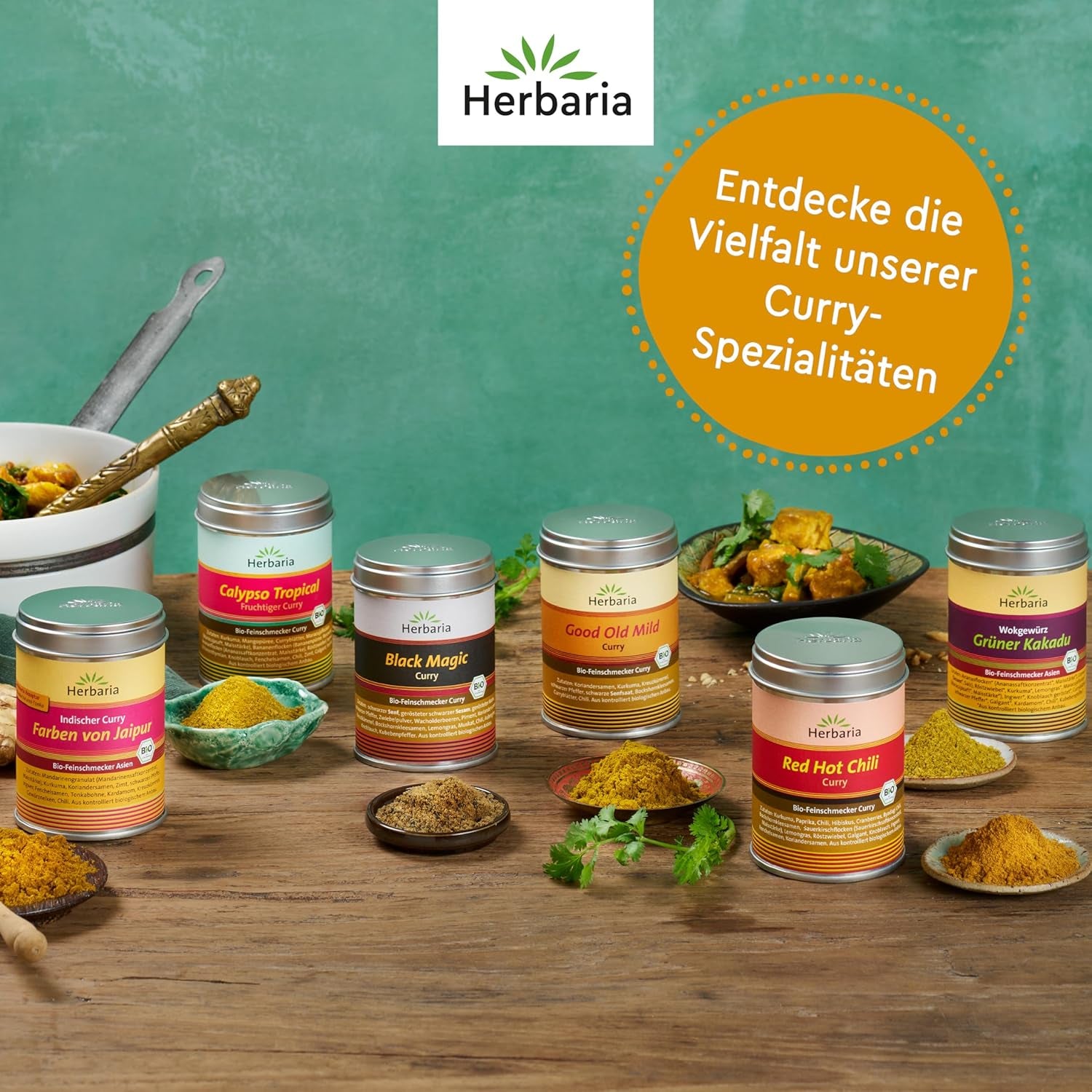 Herbaria Good Old Mild Curry bio 80g M-Dose – Currypulver, Currymischung - Bio-Gewürzmischung für klassische Curry-Spezialitäten z.B. Currywurst - erlesenen Ingrédient dans nachhaltiger Aromaschutz-Dose