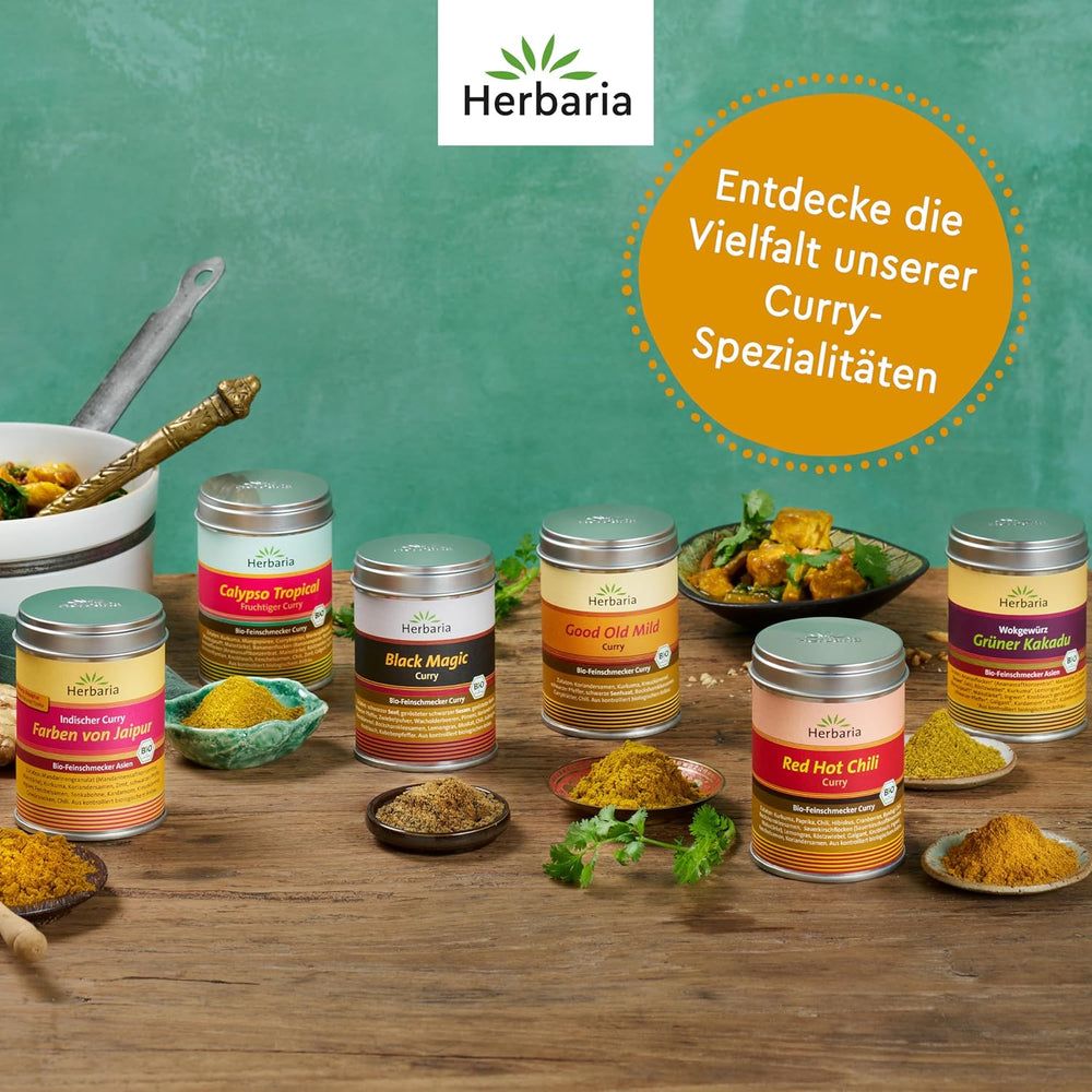Herbaria Good Old Mild Curry bio 80g M-Dose – Currypulver, Currymischung - Bio-Gewürzmischung für klassische Curry-Spezialitäten z.B. Currywurst - erlesenen Ingrédient dans nachhaltiger Aromaschutz-Dose