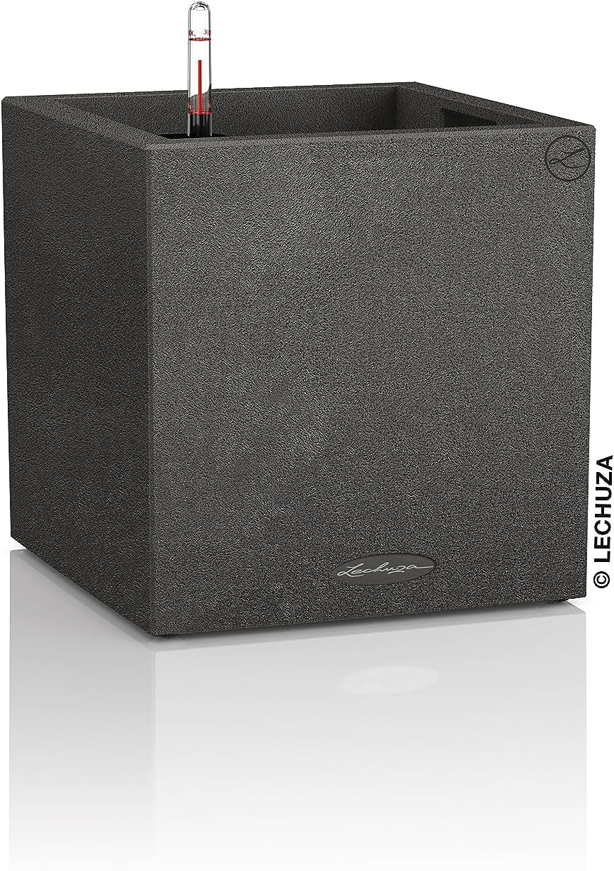 CANTO Jardinière en pierre 30 haut, Noir graphite, Plastique de haute qualité, Système d'arrosage inclus, Insert de plantation amovible, Pour intérieur et extérieur, 13602, 30x30x56 cm