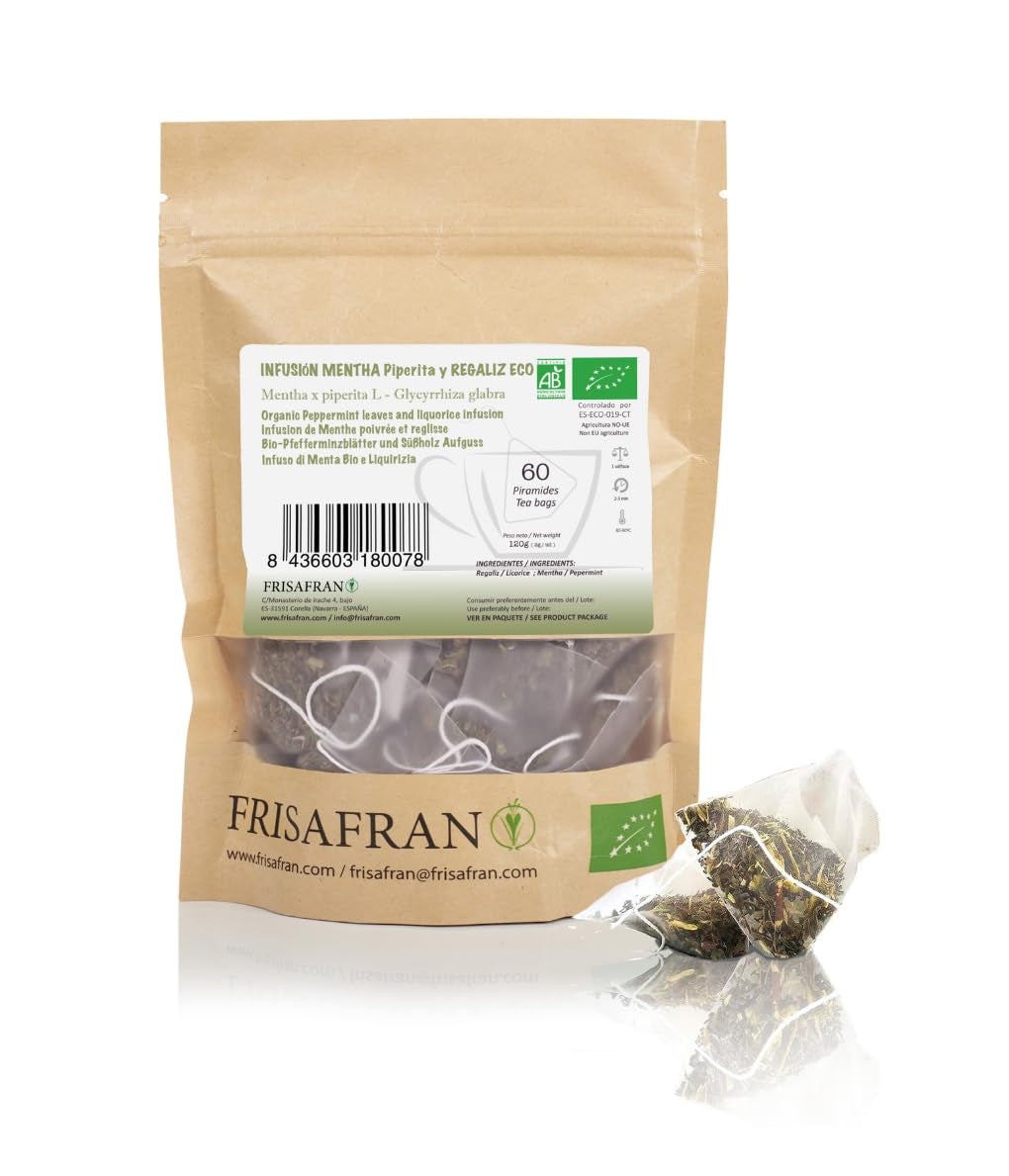 FRISAFRAN | Ceai verde organic Mint Gunpowder în piramide 30 unități | 60G | Antioxidant | Ceai verde japonez | Digestiv | Băutură răcoritoare | Infuzie de mentă | Ceai pur | Frunze de mentă | Cald-rece