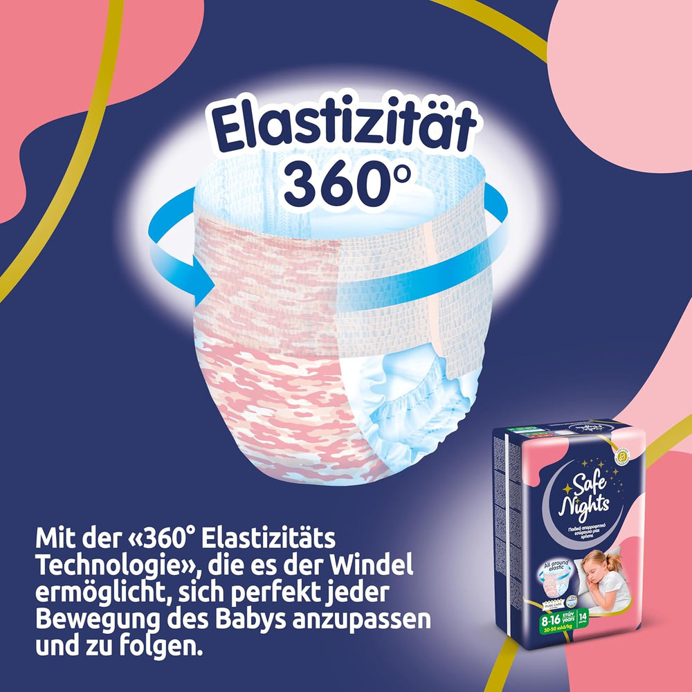 Safe Nights Girl, vêtements de nuit absorbants pour filles de 8 à 16 ans (30 à 50 kg), lot de 14