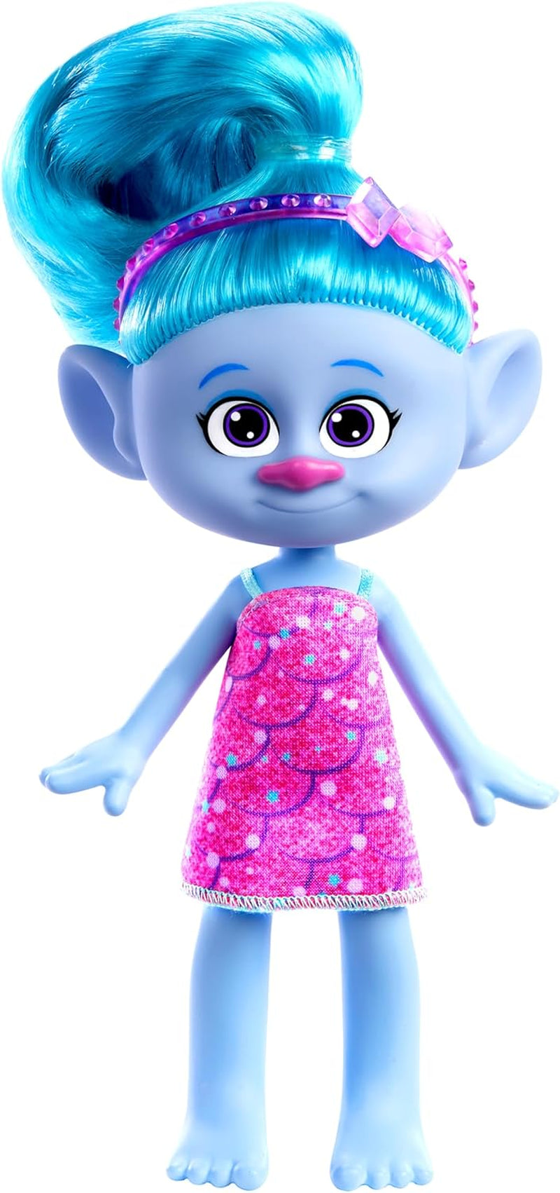Mattel DREAMWORKS TROLLS United We Stand - Poupée surprises poilue en chenille avec cheveux bleus scintillants, bandeau violet, 3 ans et plus, HNF15