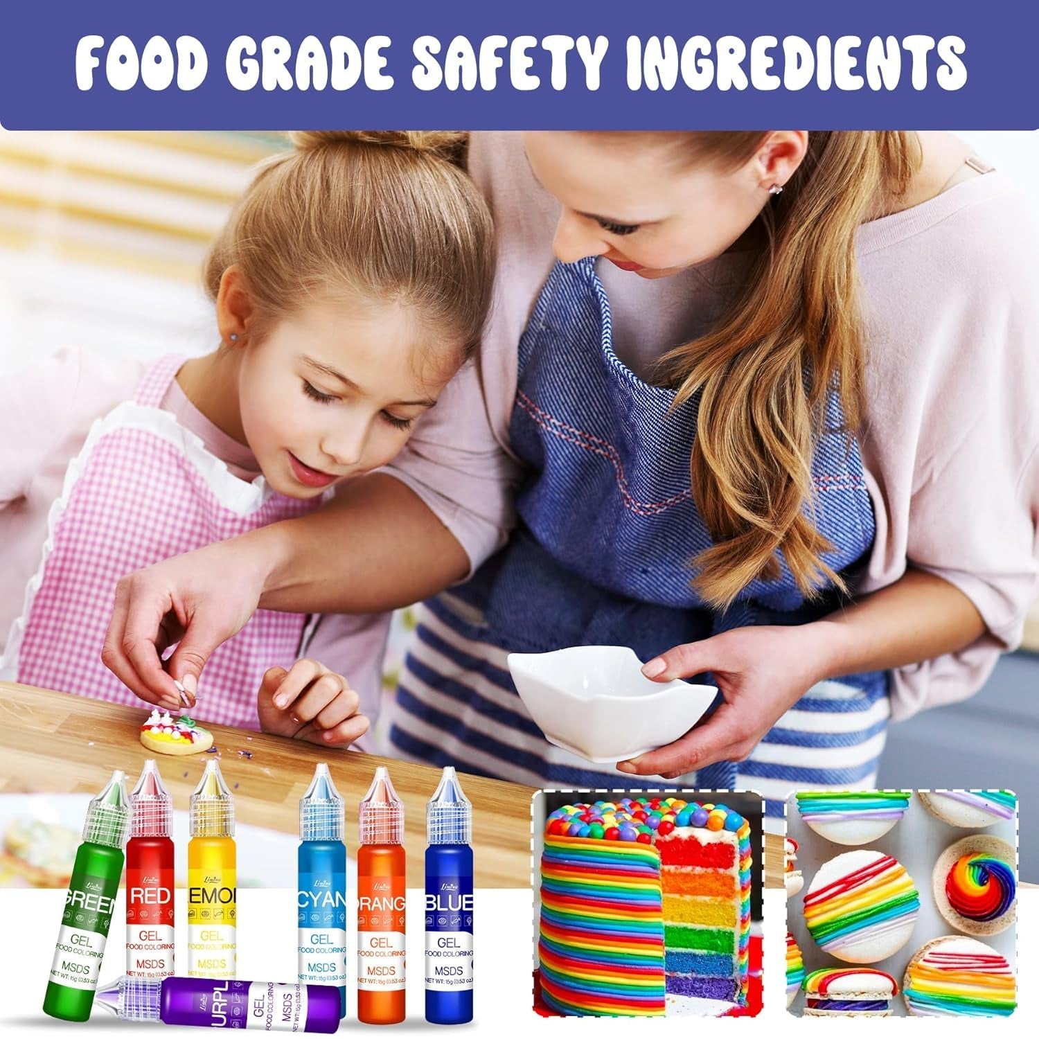 Colorant alimentaire en gel - Colorant alimentaire arc-en-ciel pour gâteaux, pâtisseries, biscuits, macarons - Colorant alimentaire concentré sans sucre pour décorer gâteaux, boissons, œufs de Pâques, slime - 15 g chacun