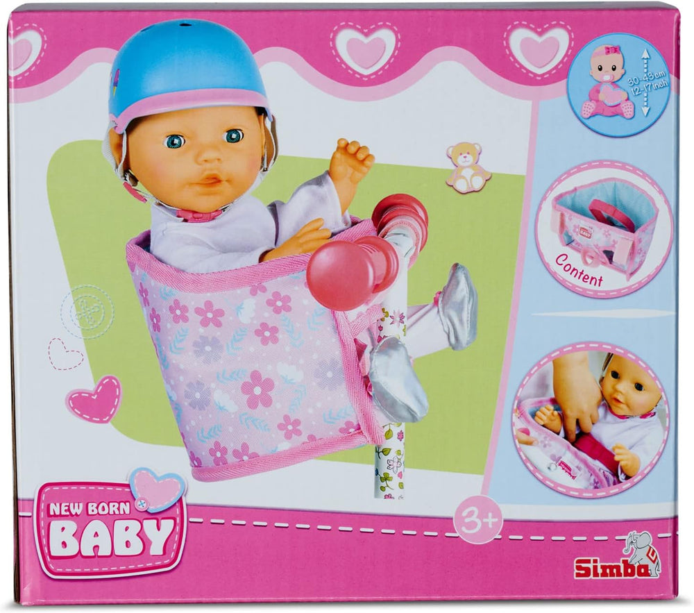 Simba 105560018 - Siège de vélo nouveau-né avec ceinture, accessoire de poupée, siège en tissu, ceinture de sécurité, guidon Velcro, pour poupées de 30 à 43 cm, à partir de 3 ans