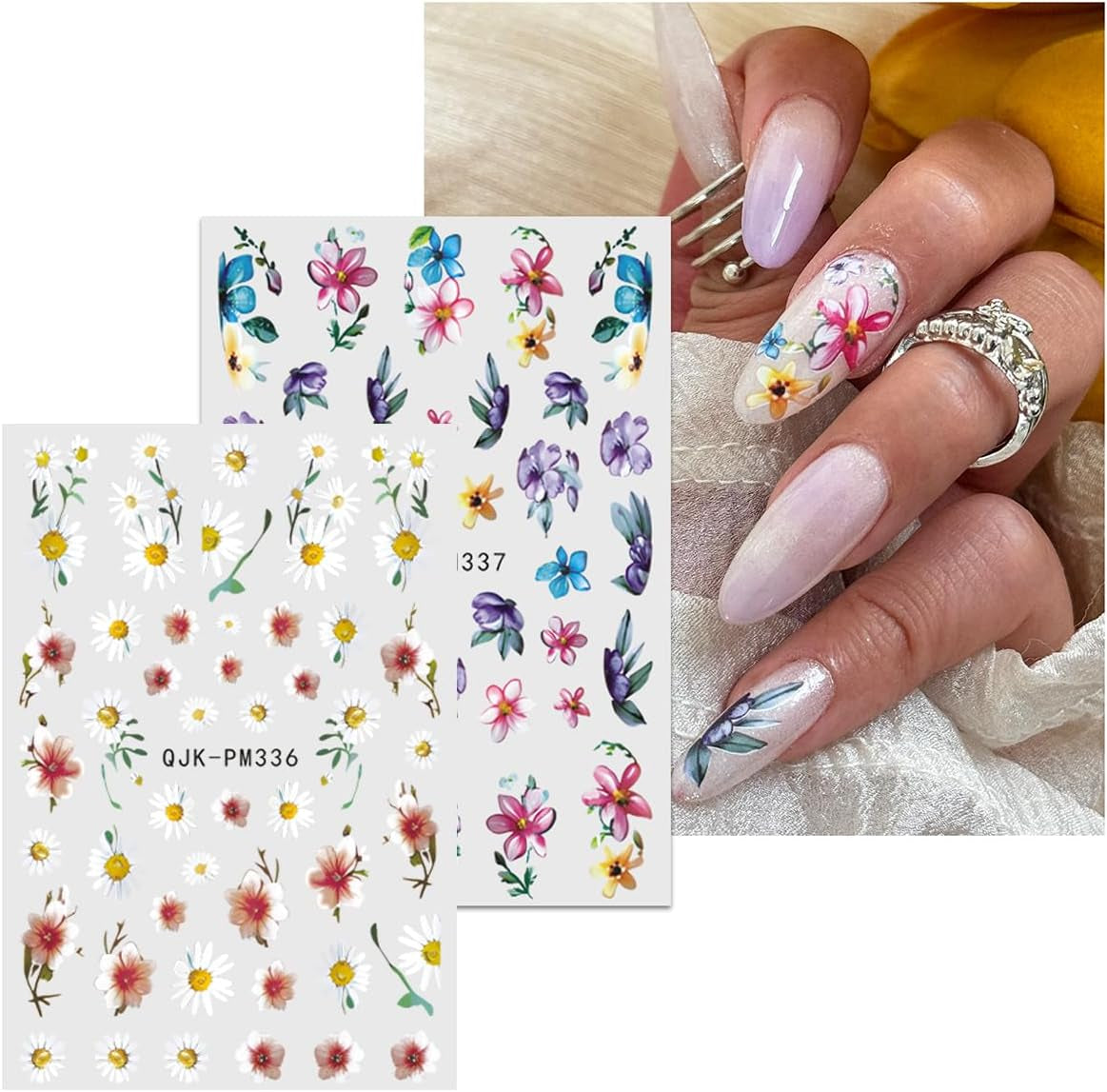 JMEOWIO Nagelsticker Blume 10 Blatt Nail Art Sticker Selbstklebend Nagelaufkleber Frühling Sommer Floral Dekoration Nageldesign Zubehör