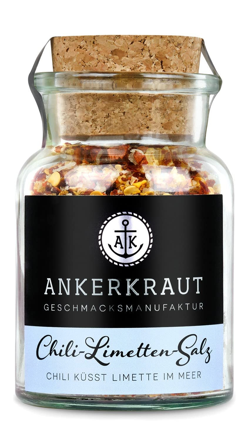 Ankerkraut Chili-Lime-Salz, 70g dans un verre en liège, Speise-Salz Mischung für Steak Fisch Salad Asia Gerichte, Allrounder mit Gesmack und Qualität