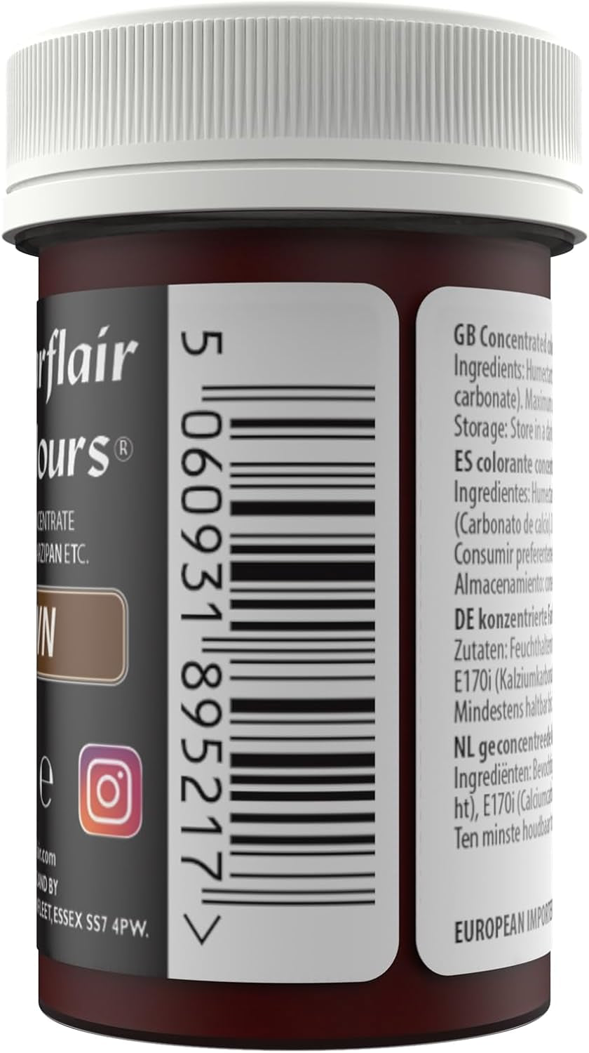 Pâte colorante alimentaire brune Sugarflair, colorant alimentaire pastel hautement concentré pour crème au beurre, fondant, glaçage royal, décorations de gâteaux et plus encore ! Colorant alimentaire vibrant! - 25g