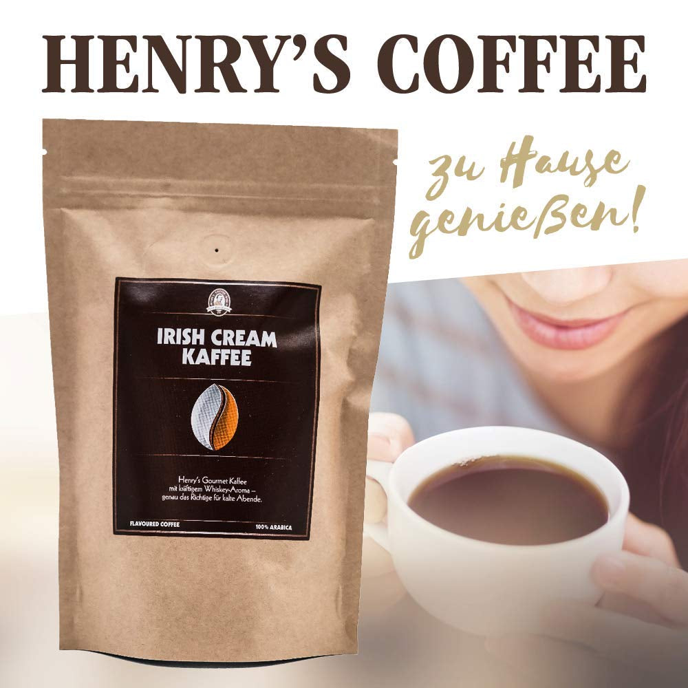 Henry's Irish Cream Coffee 1000g - Café gastronomique raffiné aux saveurs les plus raffinées - torréfié artisanalement - grains de café de qualité supérieure