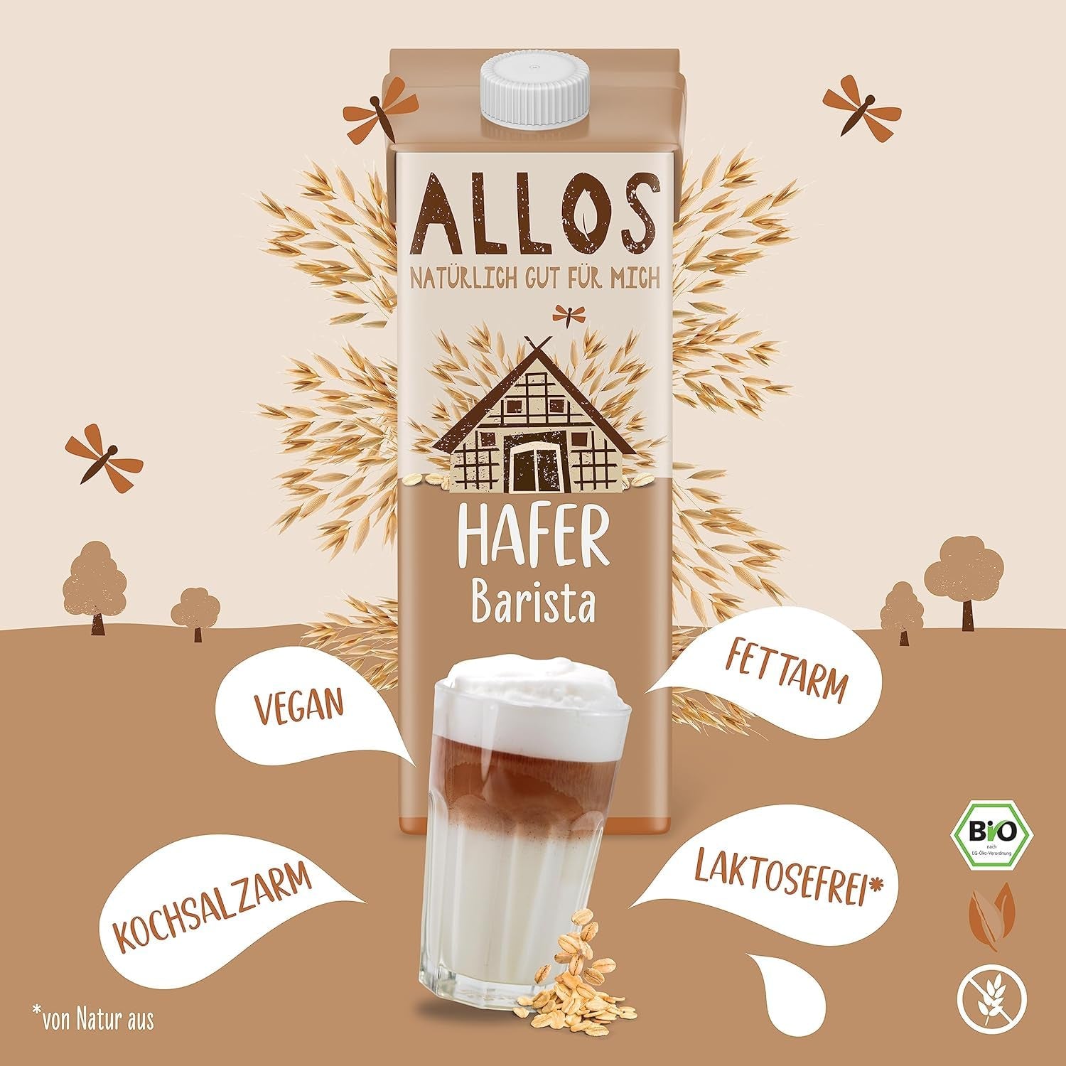 Allos Bio Haferdrink Barista | Alternative alimentaire au Hafer | Schaumbarer Drink sur la base de Pflanzen | Parfait pour le café Boisson végétalienne et sans lactose | 1 litre (6 pièces)