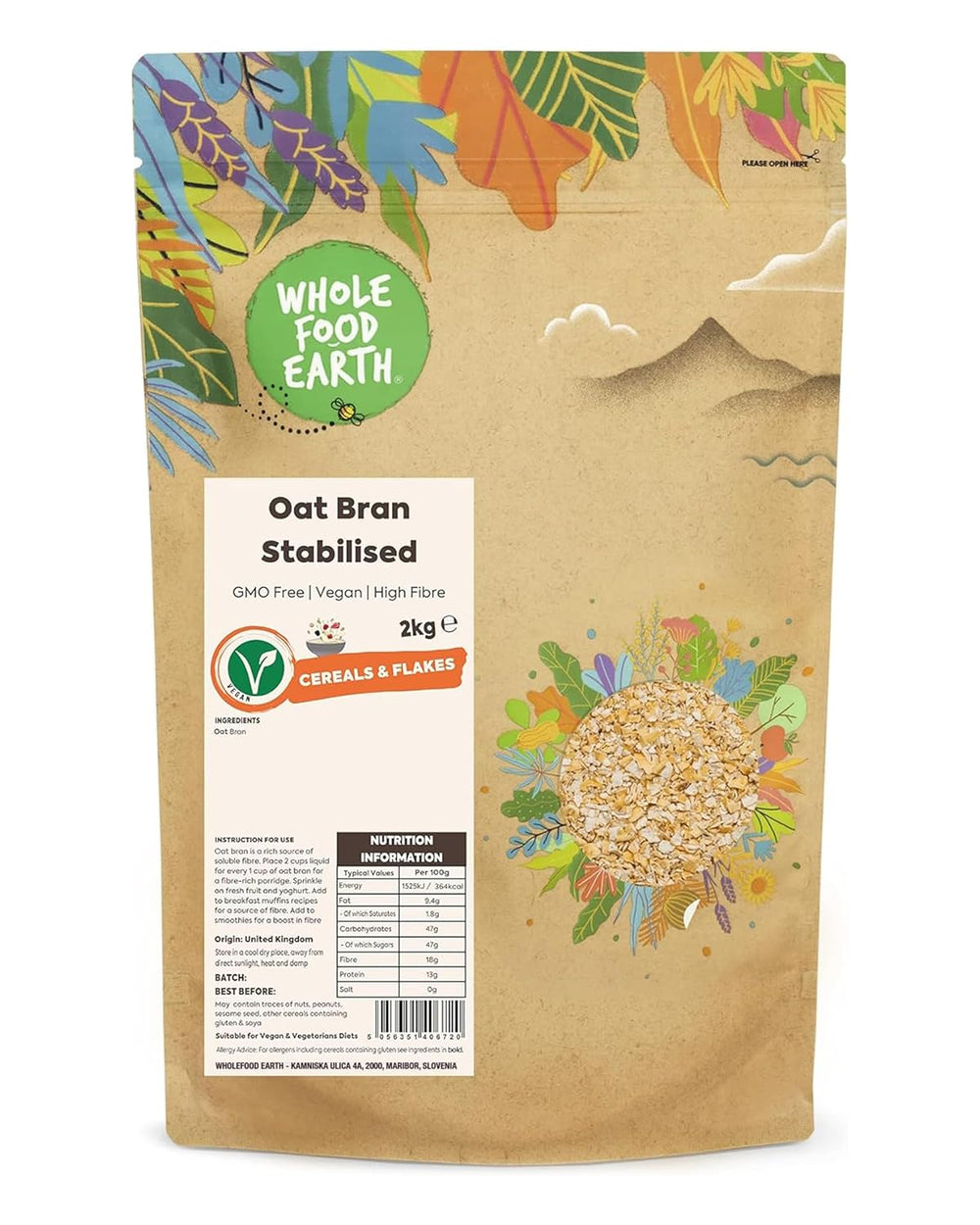 Son d'avoine stabilisé Wholefood Earth 2 kg | Sans OGM | Riche en fibres