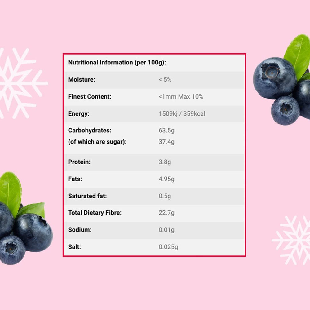 Morceaux de myrtilles lyophilisées 100g - Myrtilles lyophilisées - Fruits lyophilisés - Fruits secs lyophilisés - Parfait pour la pâtisserie, la décoration des gâteaux, muesli et desserts Produits déshydratés Naty Shop