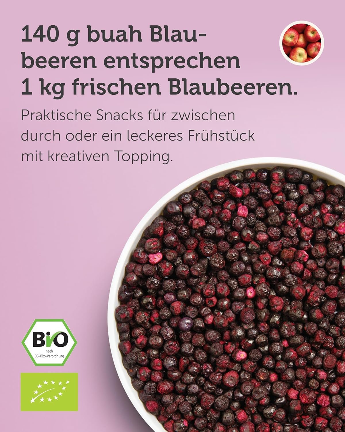 Myrtilles biologiques lyophilisées BUAH® | Myrtilles biologiques lyophilisées sans sucre ajouté | 100% fruits lyophilisés (végétalien, sans gluten, sans lactose) | Collation idéale (140g) Produits déshydratés Naty Shop