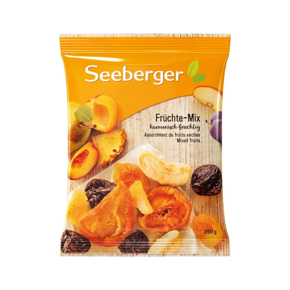 Seeberger Fruit Blend, mélange fruité harmonieux de délicieuses poires, pêches, abricots, prunes, morceaux de pomme et ananas - dénoyautés, végétaliens (1 x 200g) Naty Shop Produits déshydratés 200G (Pack de 12)