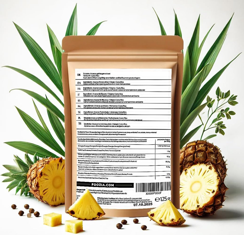 Ananas lyophilisé 125g gros morceaux, Fruits lyophilisés sans additifs 100% purs - Fruits secs naturels - Ananas séchés, fruits secs de Foozia Produits déshydratés Naty Shop