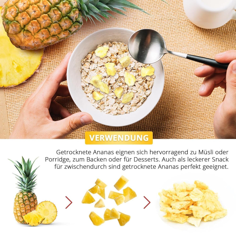 Ananas lyophilisé 250g, gros morceaux, fruits lyophilisés en tranches, non sucrés, morceaux d'ananas fruités, ananas séchés Produits déshydratés Naty Shop