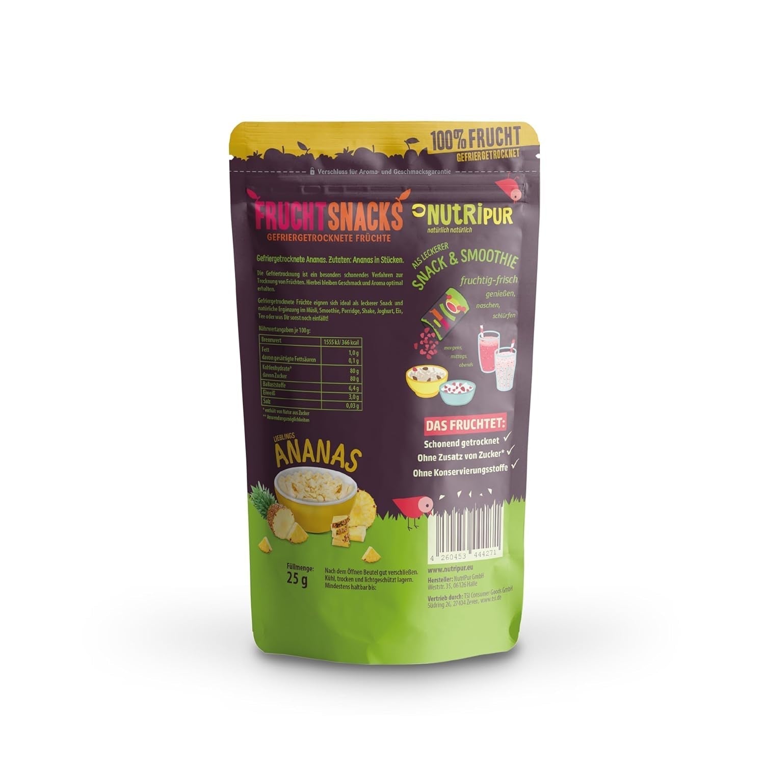 Ananas lyophilisés BITS 100g gros morceaux pour smoothie bowls, muesli, porridge topping - fruits lyophilisés sans sucre ajouté - ananas séchés - fruits de NutriPur Produits déshydratés Naty Shop