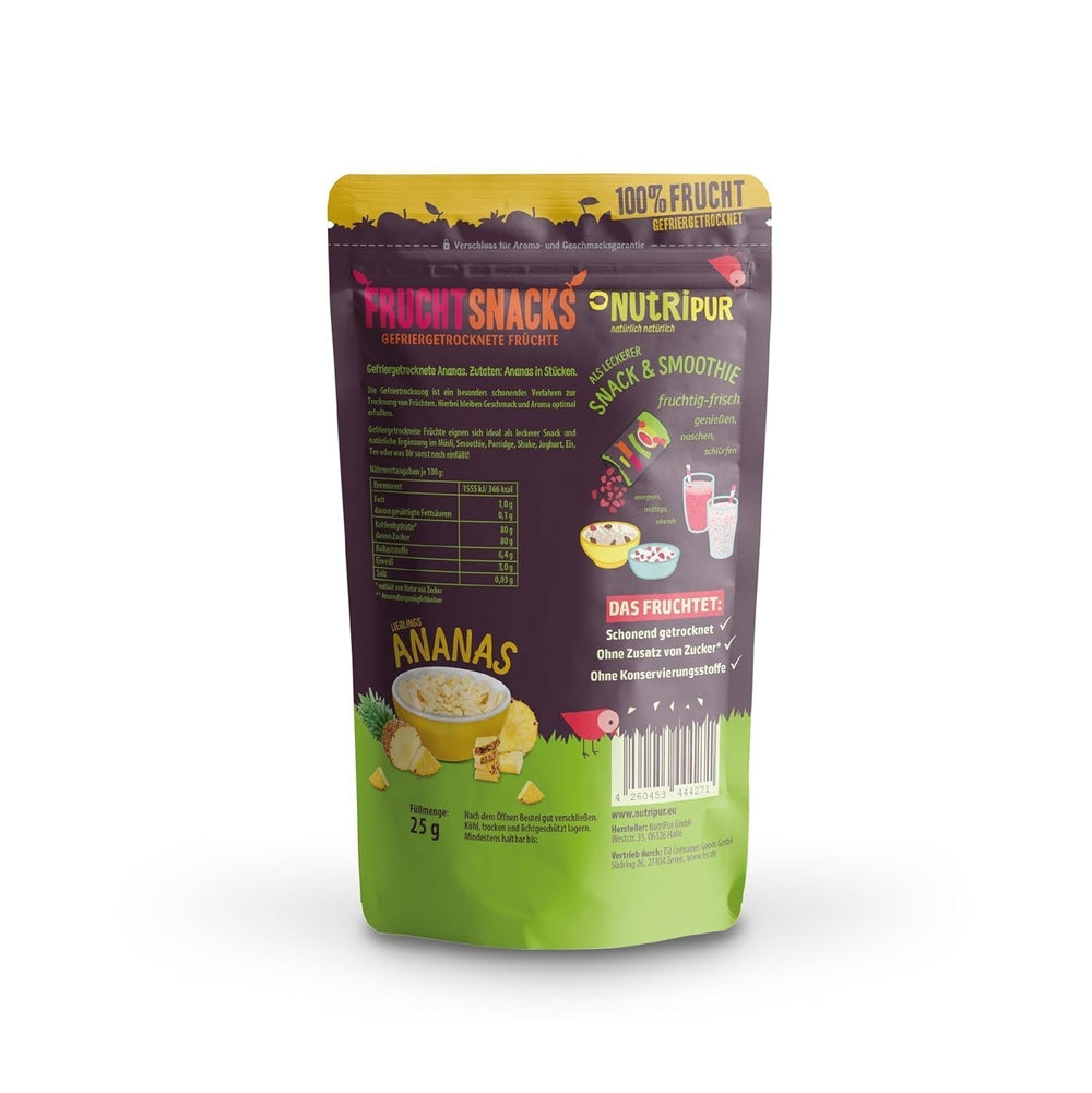 Ananas lyophilisés BITS 100g gros morceaux pour smoothie bowls, muesli, porridge topping - fruits lyophilisés sans sucre ajouté - ananas séchés - fruits de NutriPur Produits déshydratés Naty Shop