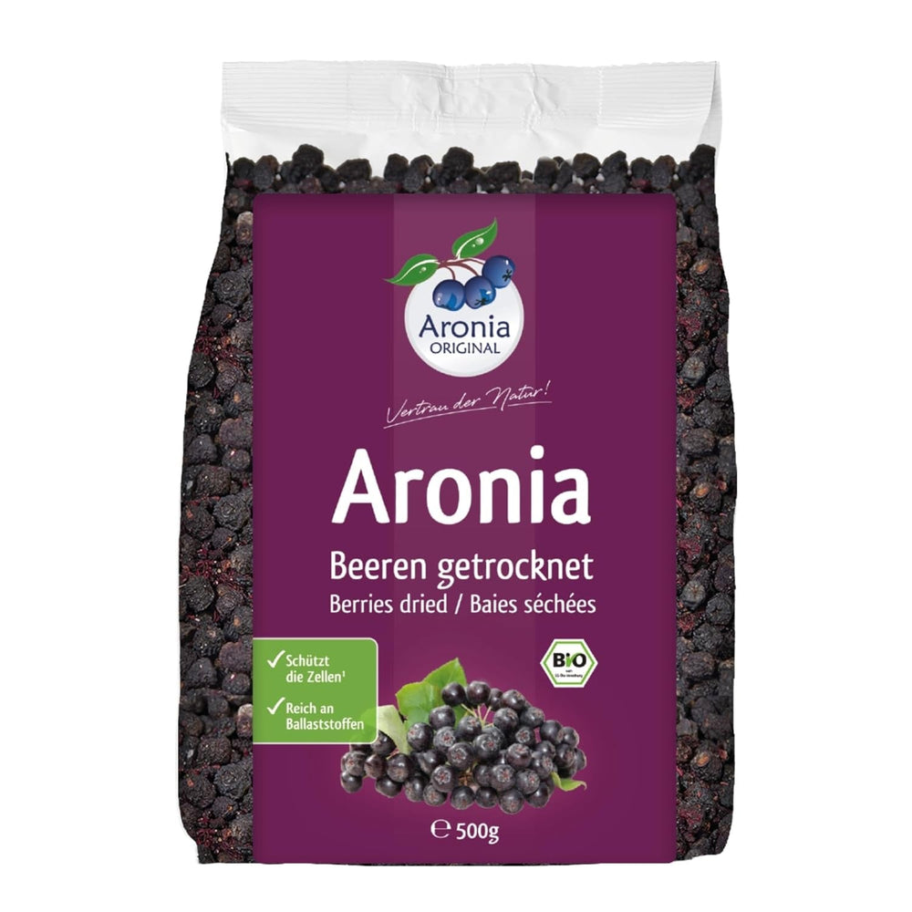 Aronia ORIGINAL fruits d'aronia séchés biologiques 500 g | baies délicatement séchées | vegan, sans conservateur, sans sucre ajouté (conformément à la loi) Produits déshydratés Naty Shop 500 G
