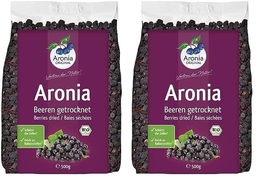 Aronia ORIGINAL fruits d'aronia séchés biologiques 500 g | baies délicatement séchées | végétalien, sans conservateurs, sans sucre ajouté (par la loi) Naty Shop Produits Déshydratés 500 G (Pack de 2)