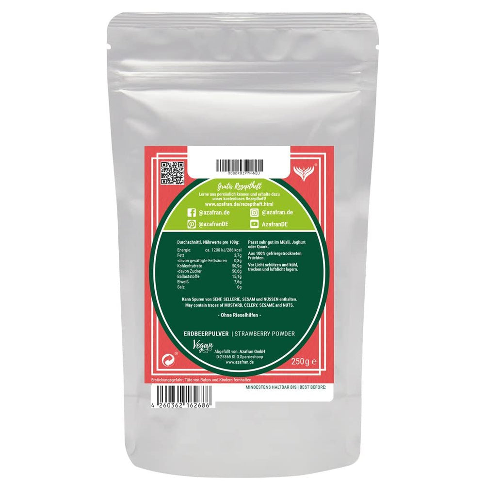 Poudre de fraise Azafran, fraises lyophilisées (moulues), poudre de fraise 250g Produits déshydratés Naty Shop