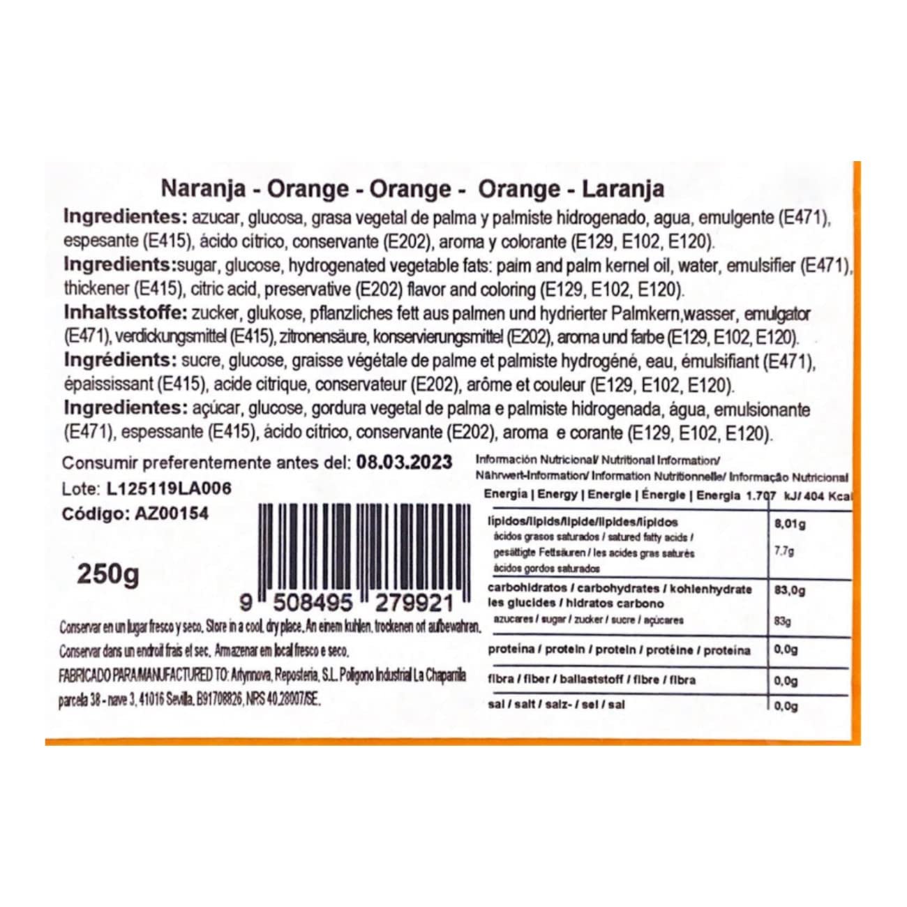 Azucren - Azudant - Rouleau fondant - Facile à utiliser, lisse, souple, souple et pliable - Parfait pour décorer les gâteaux, halal, casher - Sans gluten - 250G (Orange) Pâte à sucre Naty Shop