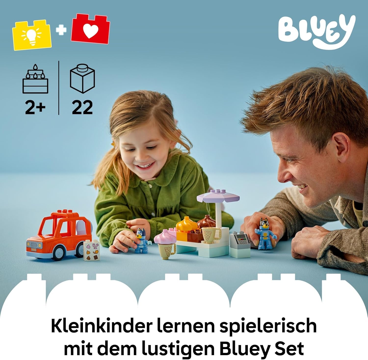 LEGO DUPLO Bluey : Transporter les enfants avec Bluey - Jeu de jeu pour petits enfants - Avec voiture de jeu et 2 figurines - Jeux pour enfants et jeunes à partir de 2 ans - 10458