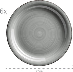 MÄSER Service de table pour 6 personnes, look vintage moderne, service de table 12 pièces, peint à la main, bleu, carrelage, bleu fumée (Bel Tempo II)