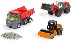 siku 6329, Geschenkset Straßenbau, Muldenkipper, Liebherr Radlader, Straßenwalze, Bewegliche Teile, Inkl. Granulé