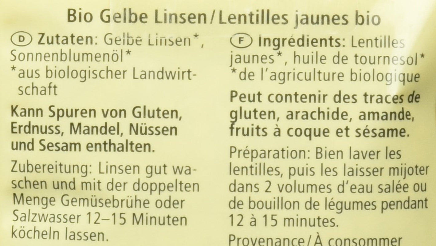 Lentilles jaunes bio, 500g