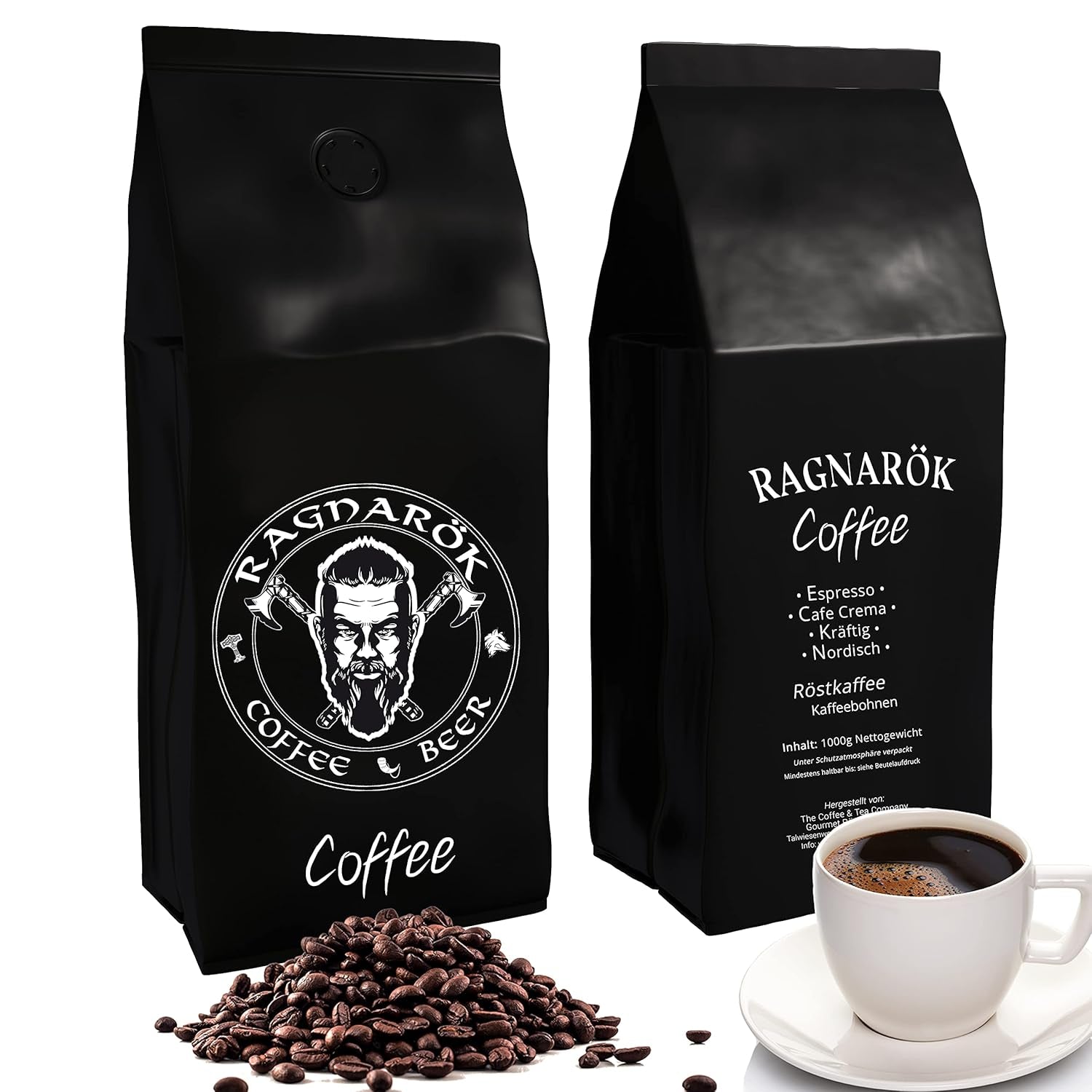 C&T "Ragnarök Coffee" café à rôtir nordique | 1000g d'oie de Bohne | comme Espresso & Cafe Crema trinkbar | kräftig + würzig + aromatique | 100% naturel avec de la caféine