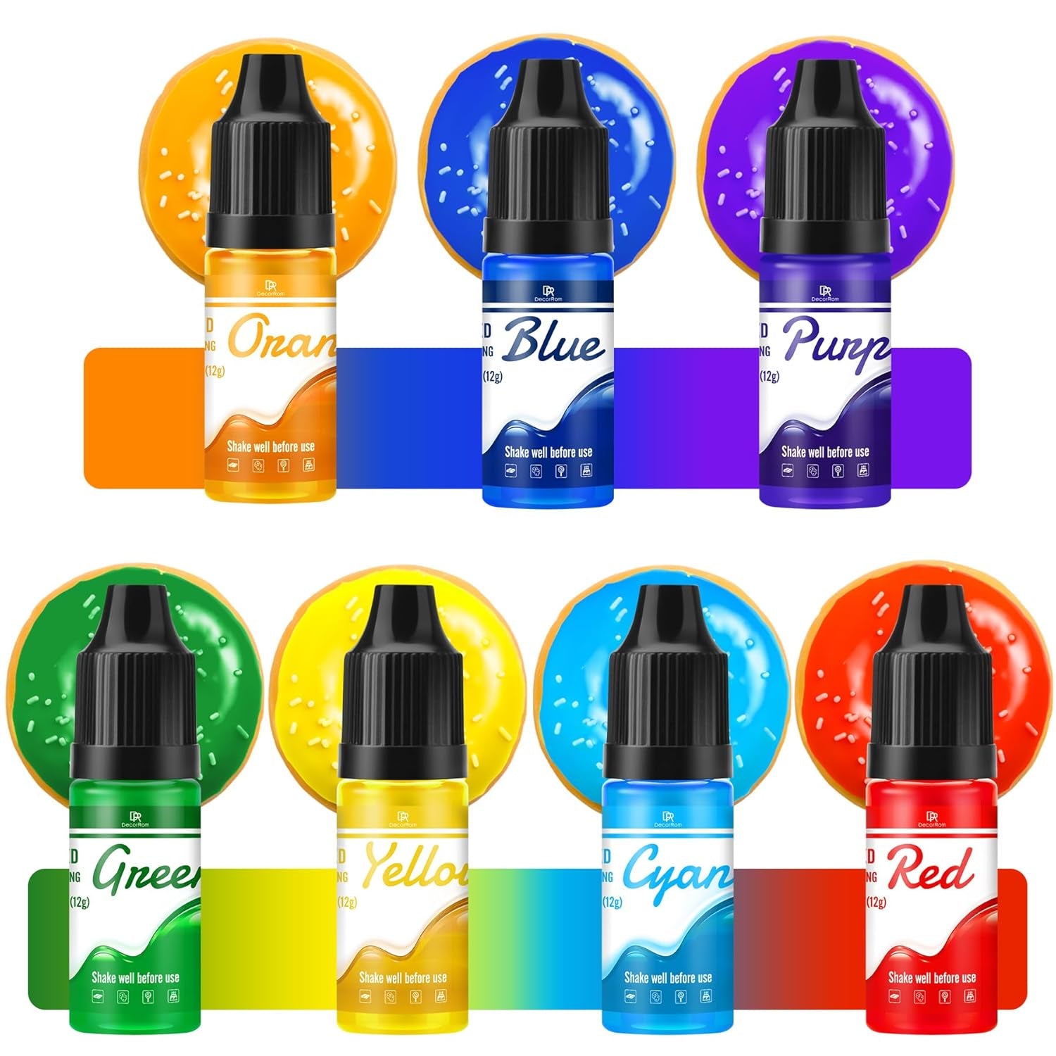 Colorant alimentar liposolubil pentru ciocolată - culorile curcubeului, coloranți alimentari pe bază de ulei pentru fondant, decorarea torturilor, copt - colorant alimentar lichid pentru unt de cacao, cremă de unt - 12 g fiecare