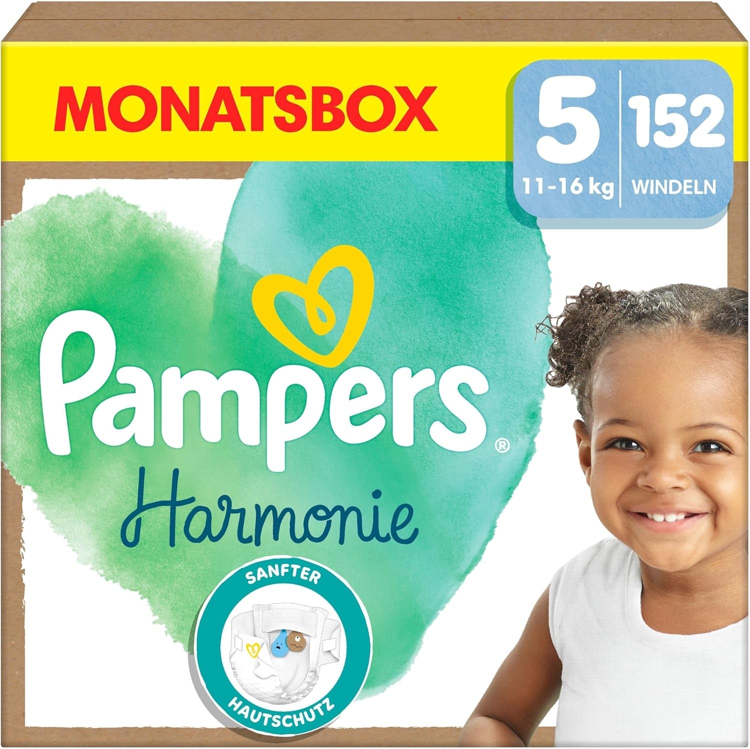 Couches Pampers Harmony taille 4, 174 couches, 9 kg-14 kg, protection douce de la peau avec protection 100 % Pampers