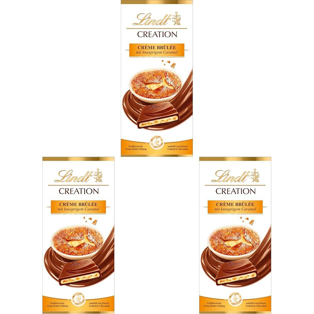 Barre Crème Brûlée Création Chocolat Lindt | Crème Brûlée fourrée au caramel croquant, recouverte du meilleur chocolat au lait | Barre de chocolat | Cadeau chocolat, 150g