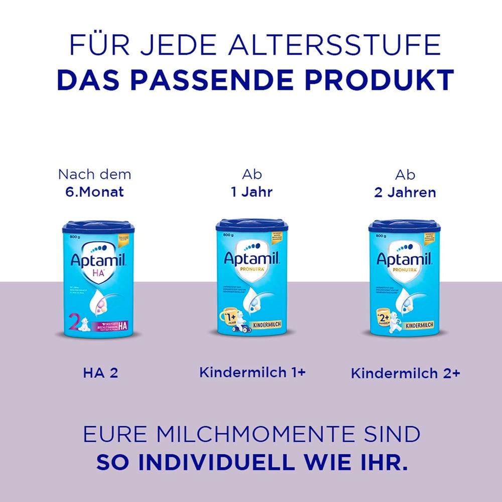 Aptamil HA 1 – Mélange de lait de consommation, avec DHA, sans lactose, sans huile de palme, poudre de bébé, poudre de lait, 1x 800 g (emballage avec 4)