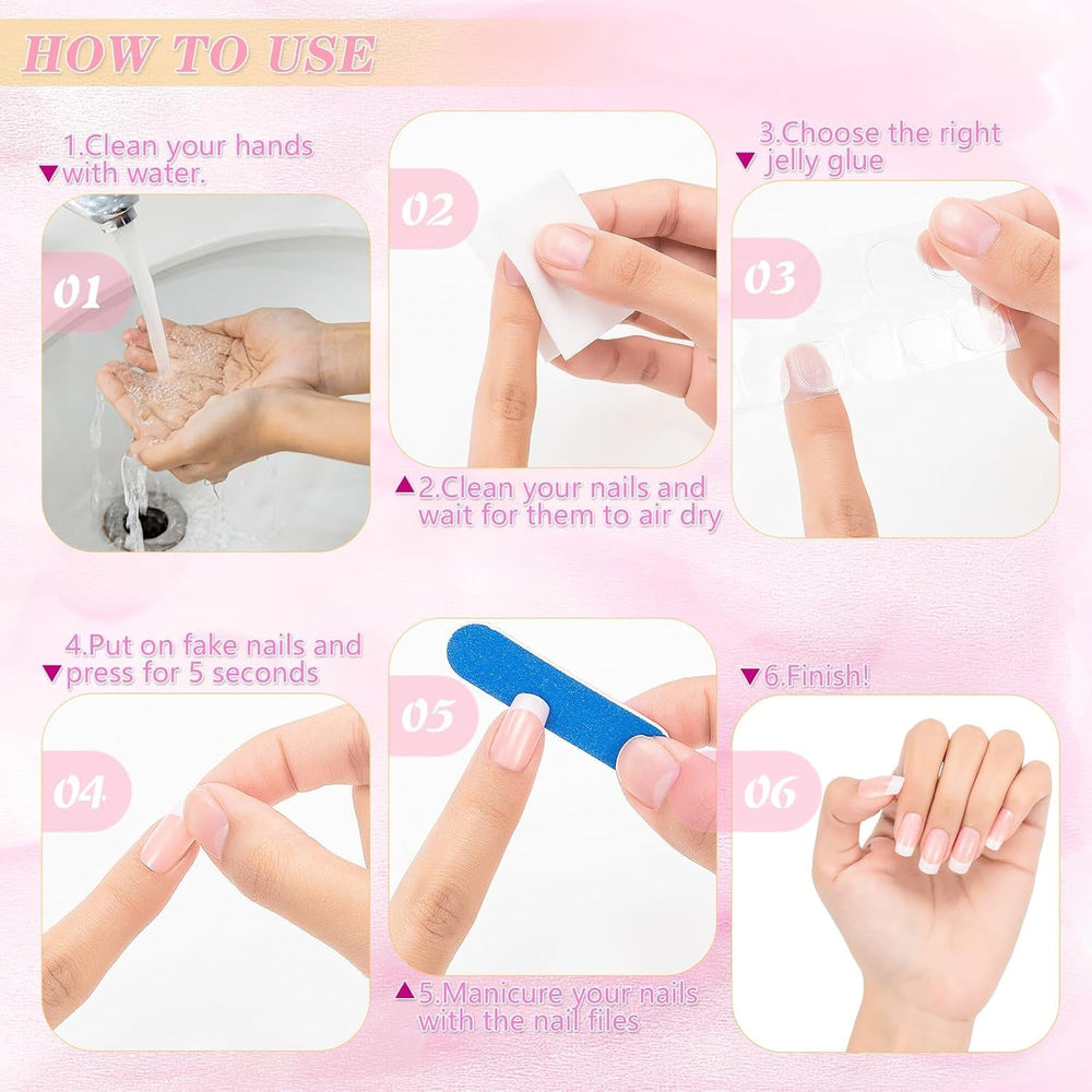 Faux ongles français rectangulaires moyens, 360 pièces, faux ongles naturels, à faire soi-même, avec lime à ongles, pour dames et femmes