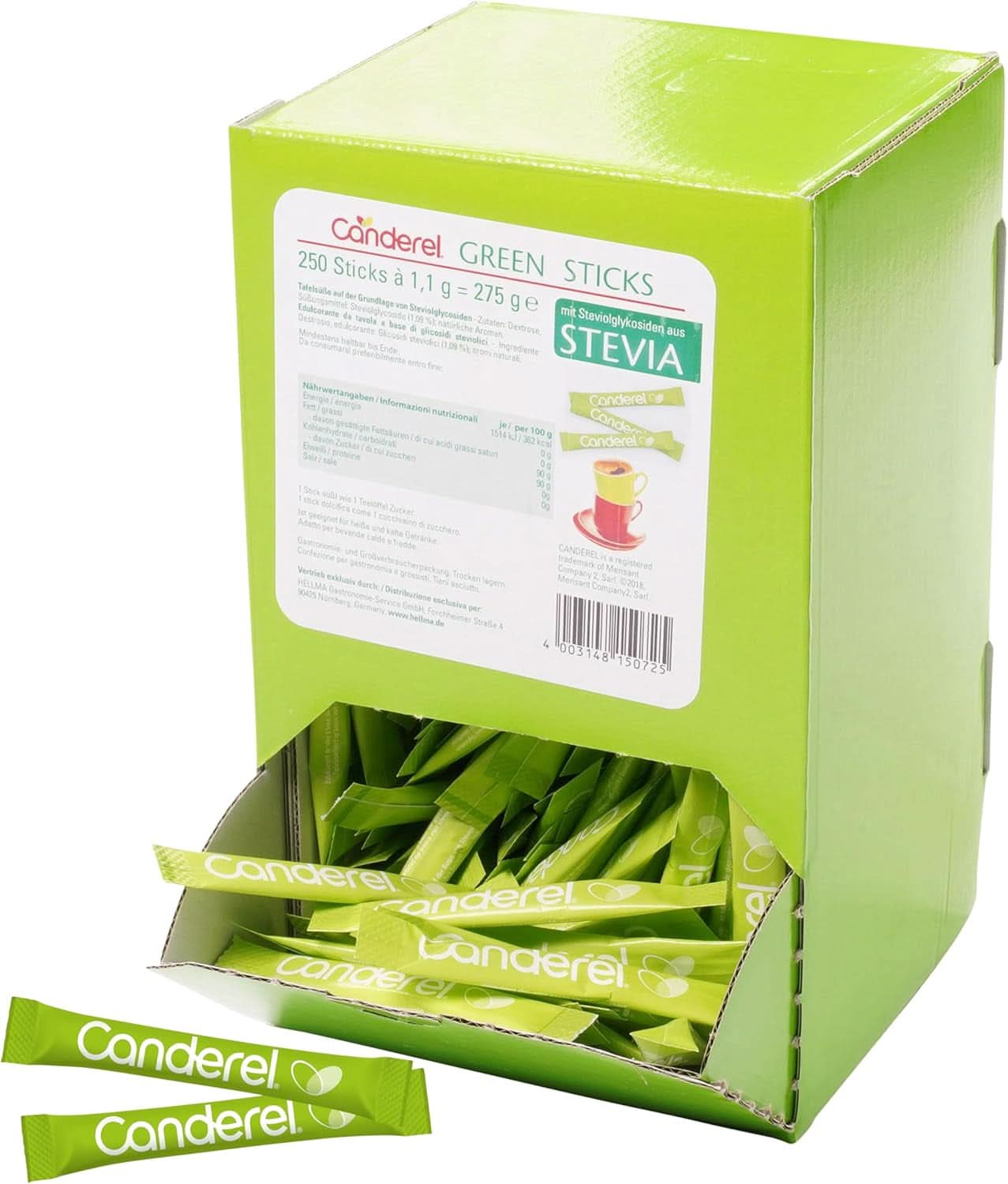 Hellma Canderel Green Stevia Sticks, 250 sachets de stevia, sachet de 1,1 gramme Édulcorants Naty Shop