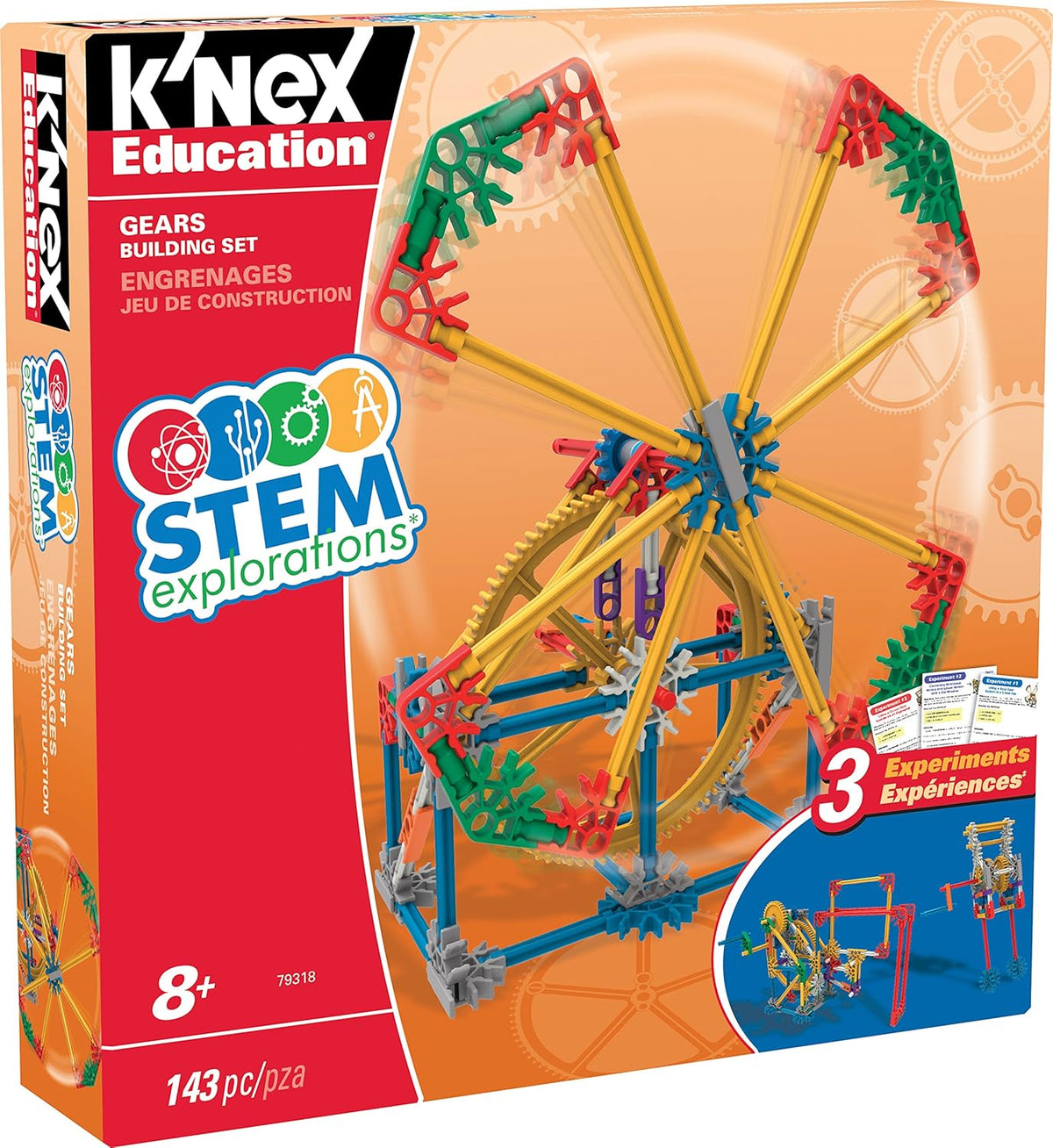 MINT-Forschung Getriebe-Baukastenset, K'NEX Bildung, Basic Fun, 79318, Lernset mit 3 funktionenden Designs, Technik für Kinder, Konstruktionsspielzeug für Young and Mädchen From 8 Jahren