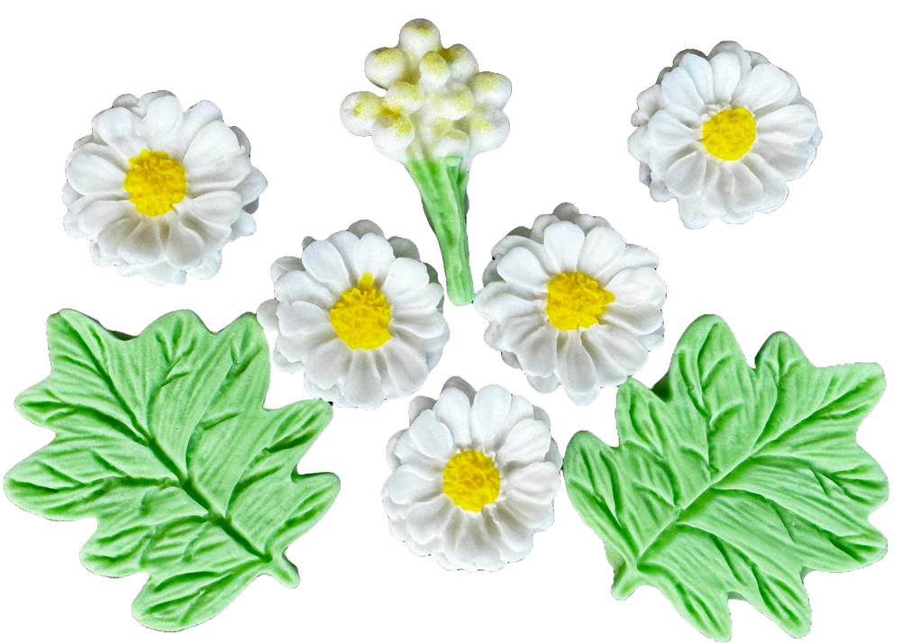 Set 8 decoratiuni comestibile din zahar, Margarete de camp Decoratiuni din Pasta de Zahar Naty Shop