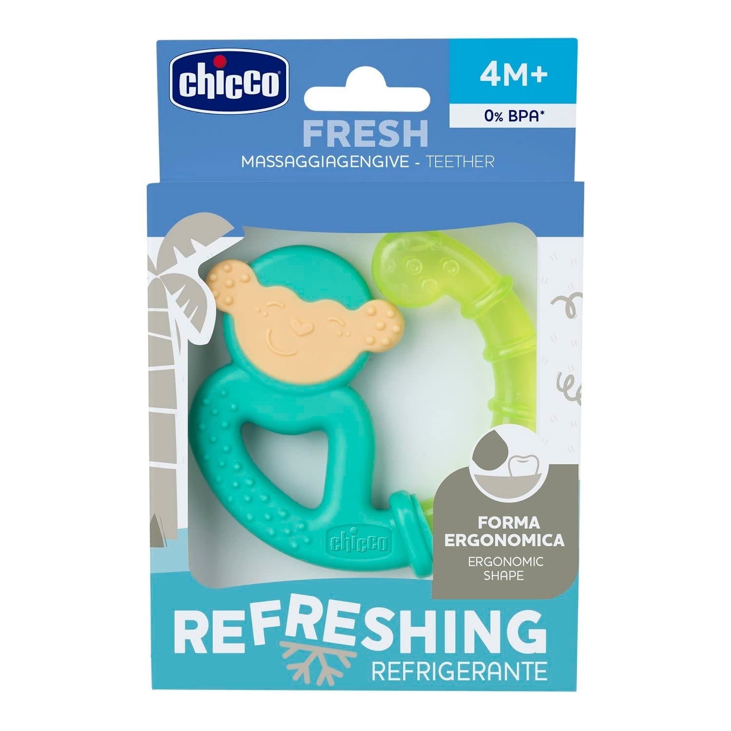 Anneau de dentition Chicco Fresh&Relax Singe ou Paresseux, 4M+, rempli d'eau stérile