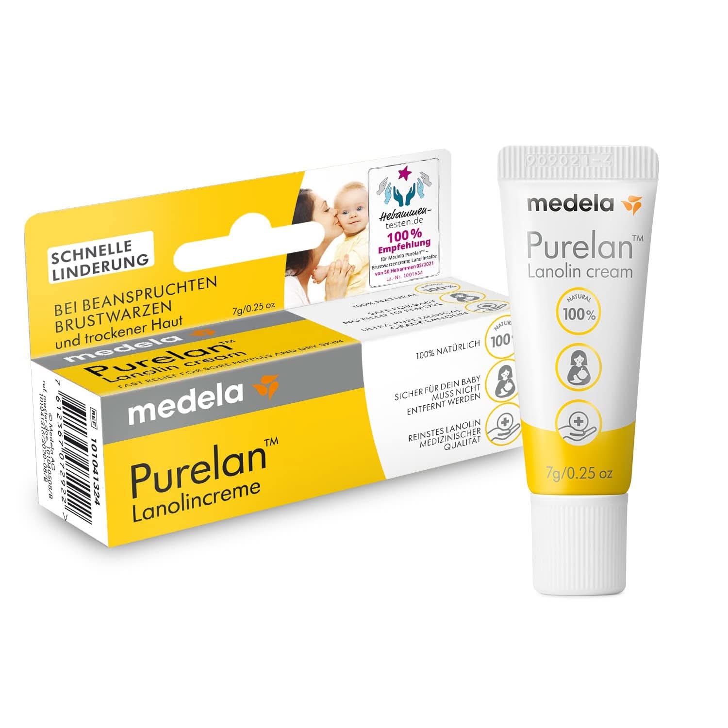 Medela Purelan 37 G Lanolincreme – Schnelle Hilfe Bei Beanspruchten Brustwarzen Und Trockener Haut – 100 % Naturel, Hypoallergénique, Dermatologique Getestet Und Frei Von Duftstoffen Accessoires Alimentation et Allaitement Bebe Naty Shop Brustwarzencreme 7G
