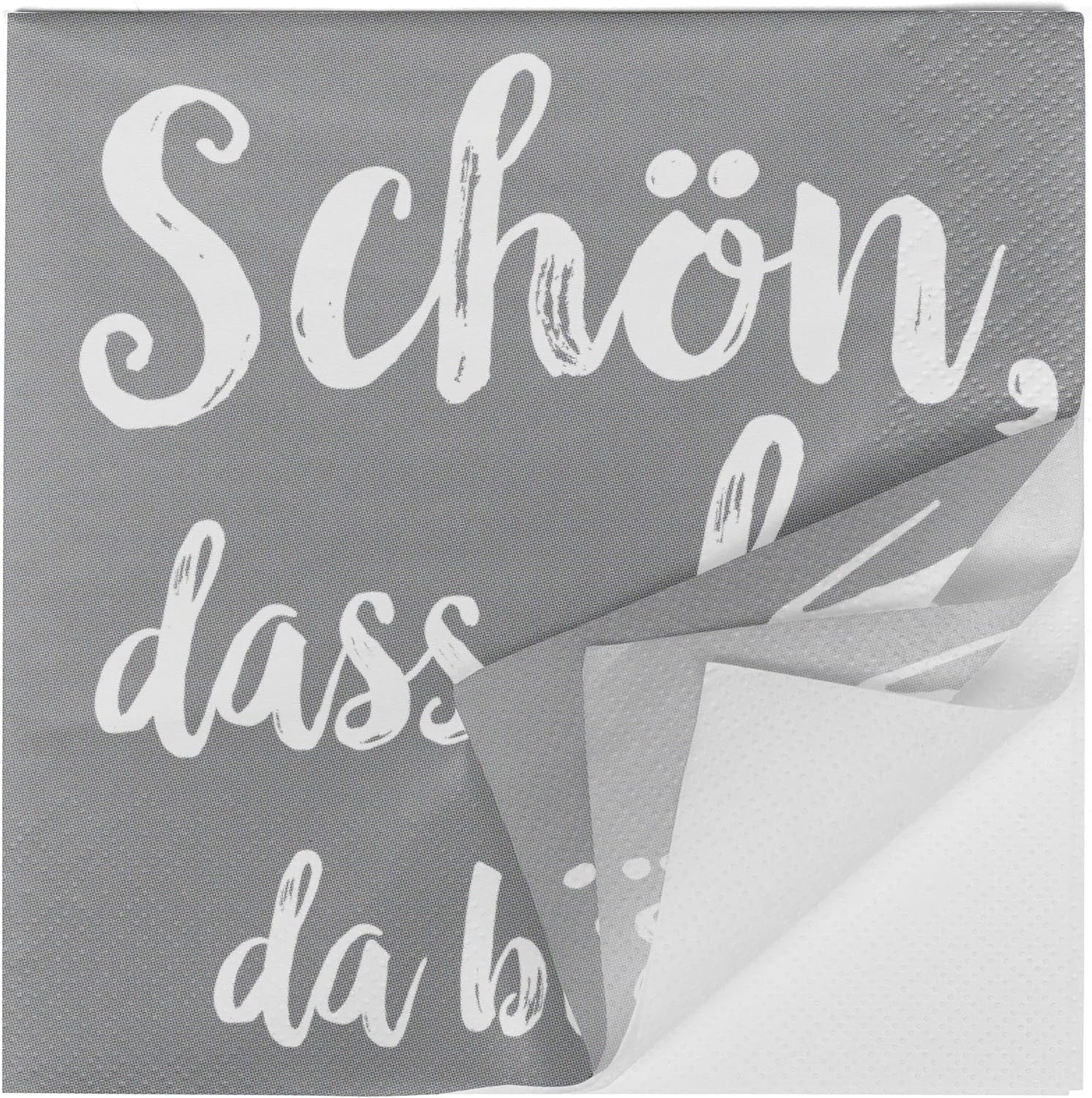 Serviettes de cocktail HEKU 'Schön Dass Du Da Bist', 3 couches, 25X25Cm, 150 pièces I Design élégant I Idéal pour les célébrations I Pratiquement emballé