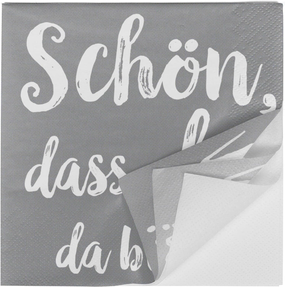 Serviettes de cocktail HEKU 'Schön Dass Du Da Bist', 3 couches, 25X25Cm, 150 pièces I Design élégant I Idéal pour les célébrations I Pratiquement emballé