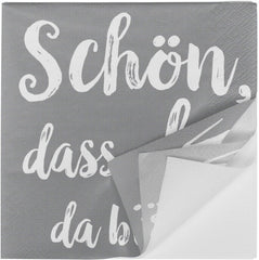 Serviettes de cocktail HEKU 'Schön Dass Du Da Bist', 3 couches, 25X25Cm, 150 pièces I Design élégant I Idéal pour les célébrations I Pratiquement emballé