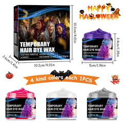 Teinture capillaire temporaire pour Halloween, 4 couleurs, cire coiffante, ton pour hommes et femmes, Halloween, fête Cosplay, teinture pour cheveux, boutique Naty