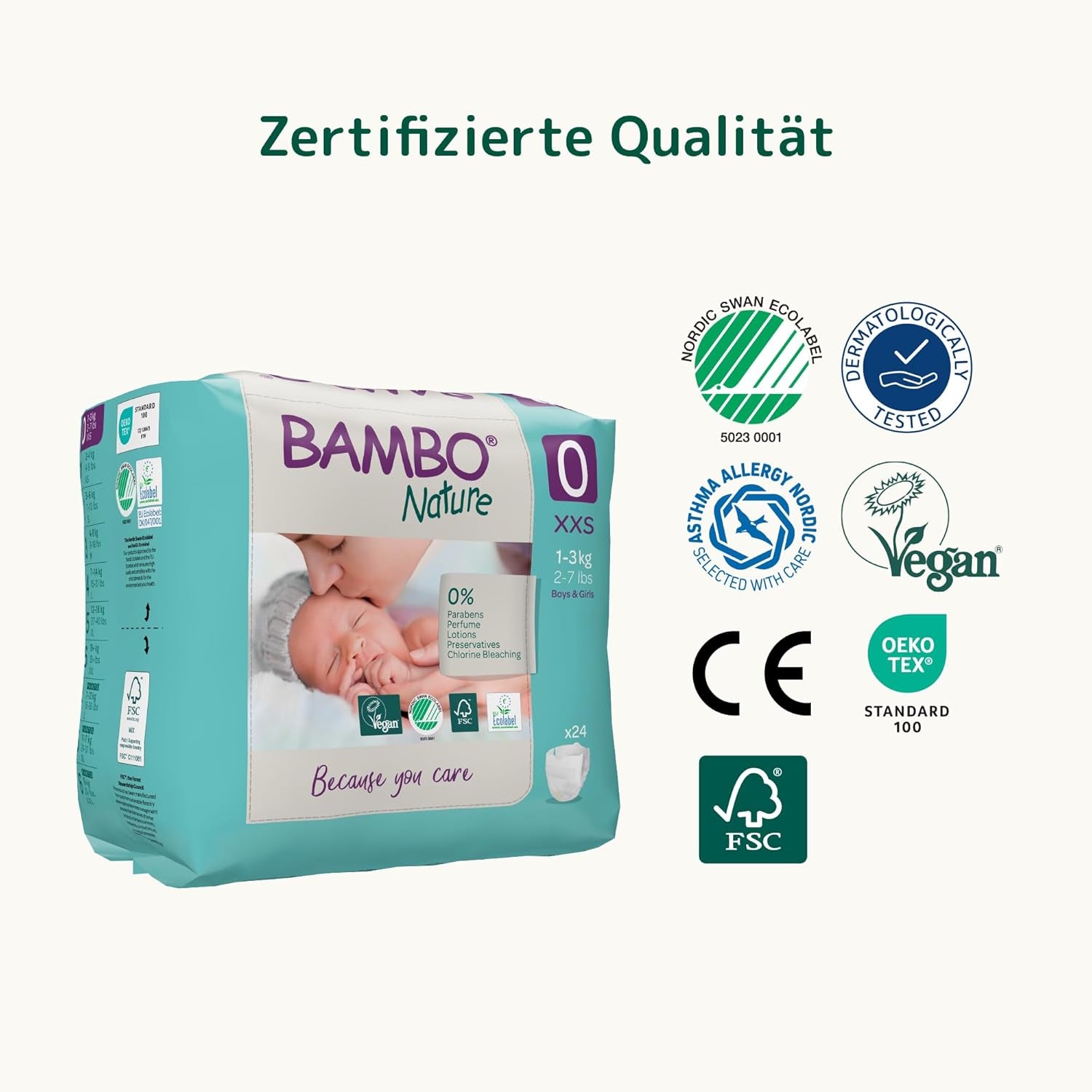 Couches Bambo Nature pour bébés, taille 0 (1-3 kg), 144 pcs, boîte mensuelle | Couches haut de gamme avec protection améliorée contre les fuites | Confort et liberté ultimes pour les nouveau-nés | Couches testées dermatologiquement