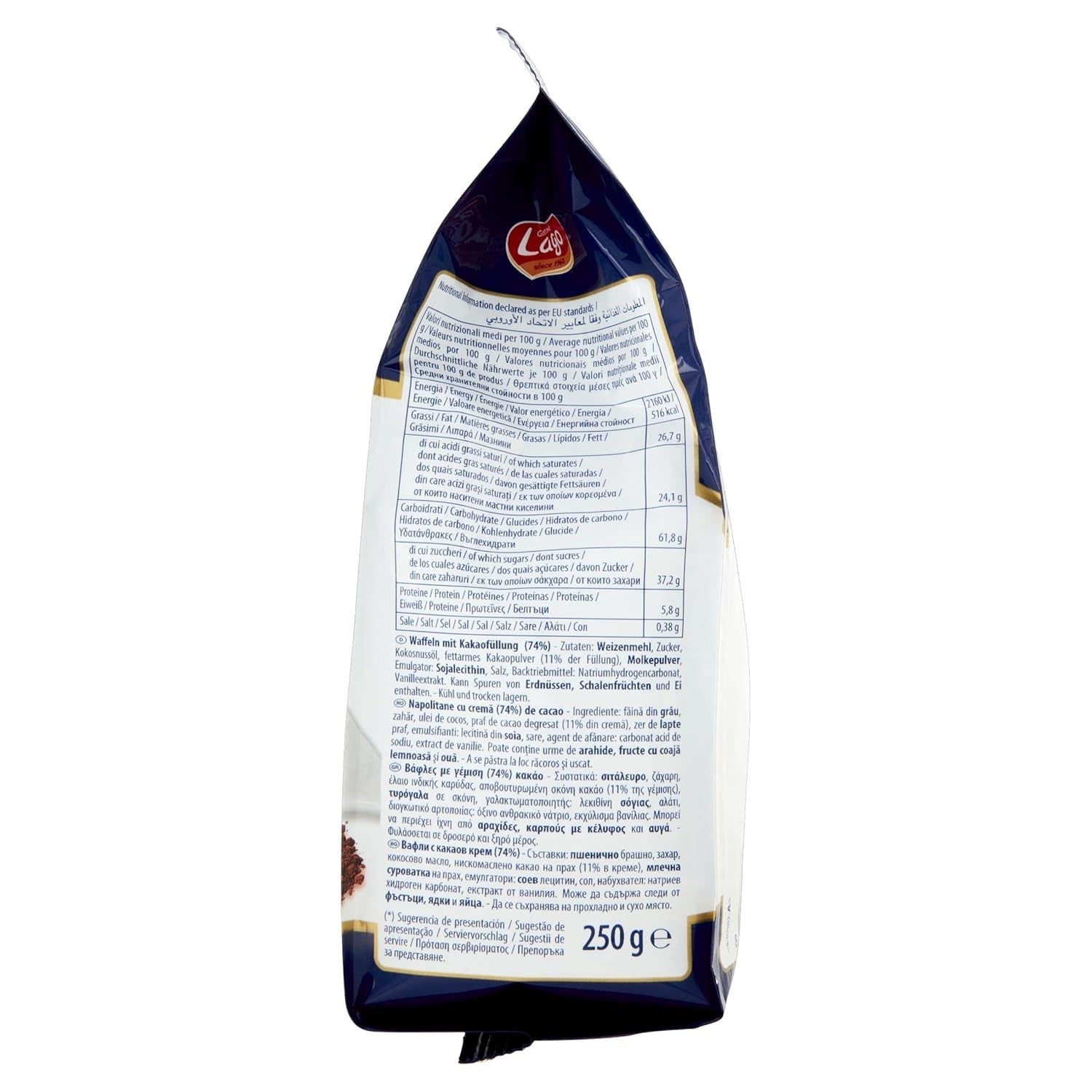 Cacao pour les fêtes 250 g, gaufrette à la crème de cacao, 74% Avec 5 couches de gaufrette et une crème veloutée au chocolat