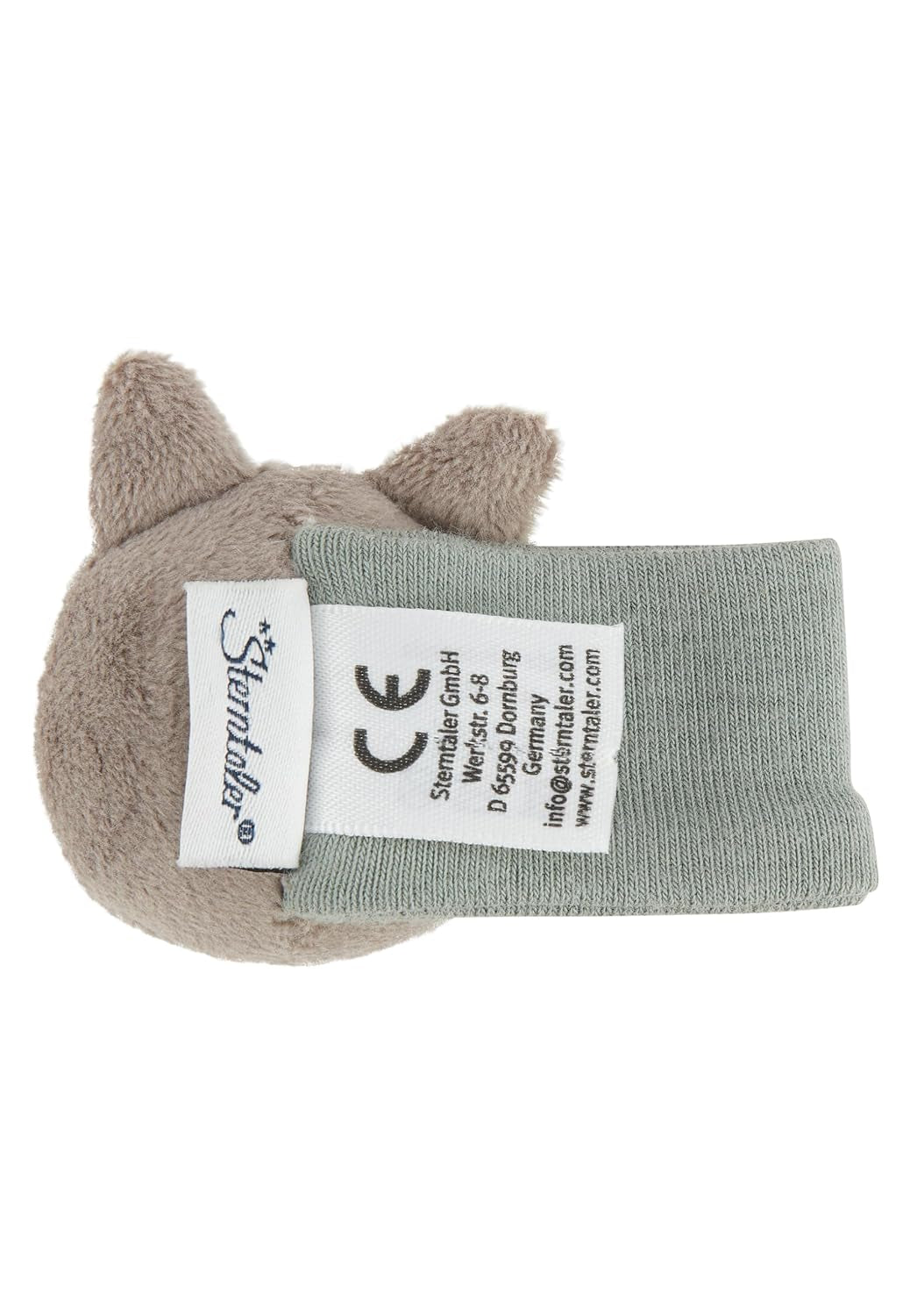 Sterntaler braț zornăitor pisică Lilly - zornăitor pentru copii din țesătură moale - zornăitor pentru încheietura mâinii cu bandă elastică - jucărie pentru copii pentru joacă, îmbrățișare și zornăit, gri Jucarii Bebe Naty Shop